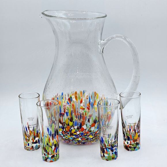 Home Studio Baja Confetti Bubble Glass Pitcher Set with 4 Shot Glasses - NEW! - Picture 1 of 8